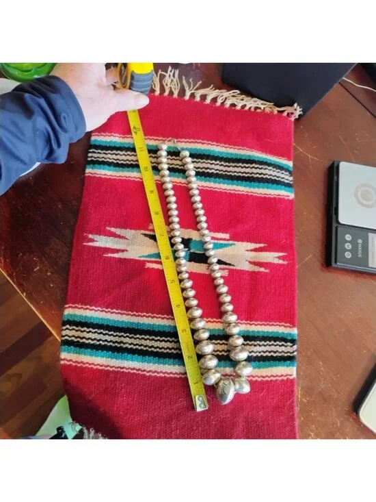 Vtg Roy Vandever Navajo Pearl Bench Bead Sterling Silver Graduated Necklace 23" - Picture 2 of 16